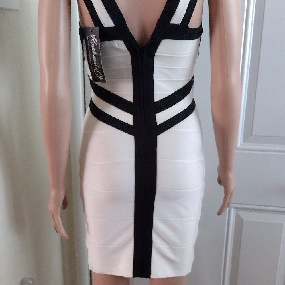 Rachael G Stretch Strappy Dress, White with Black, Size S. - Picture 8 of 13